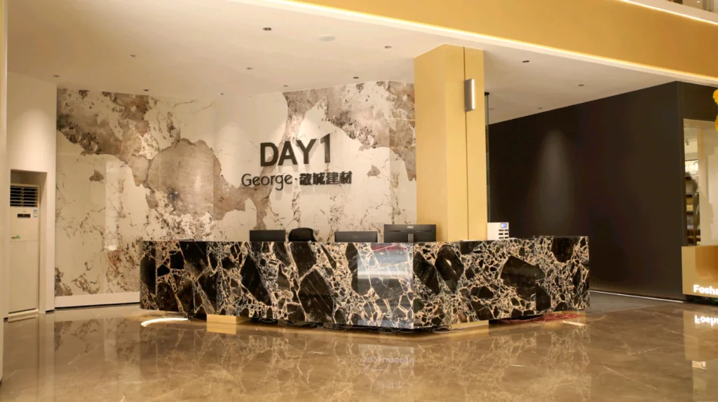The reception desk of the Day 1 showroom