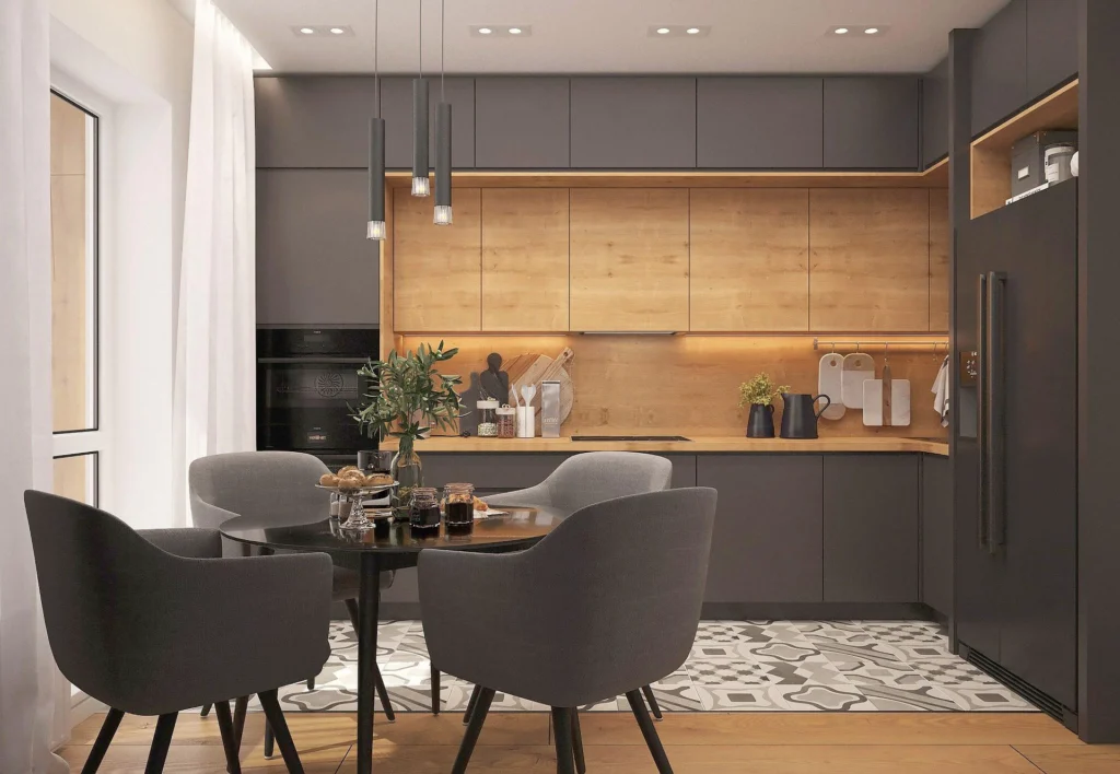 Modern Kitchen with Warm Wood Accents